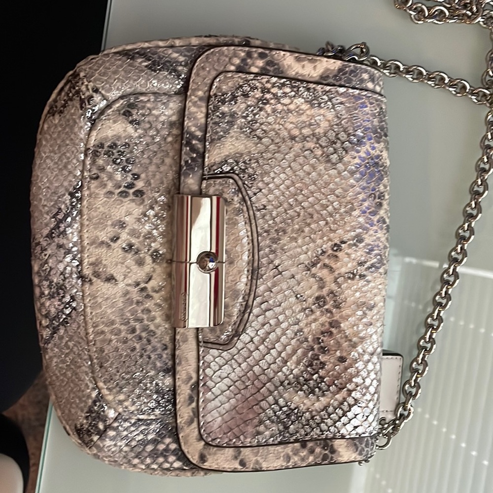 Animal print cross body bag, light blue interior
